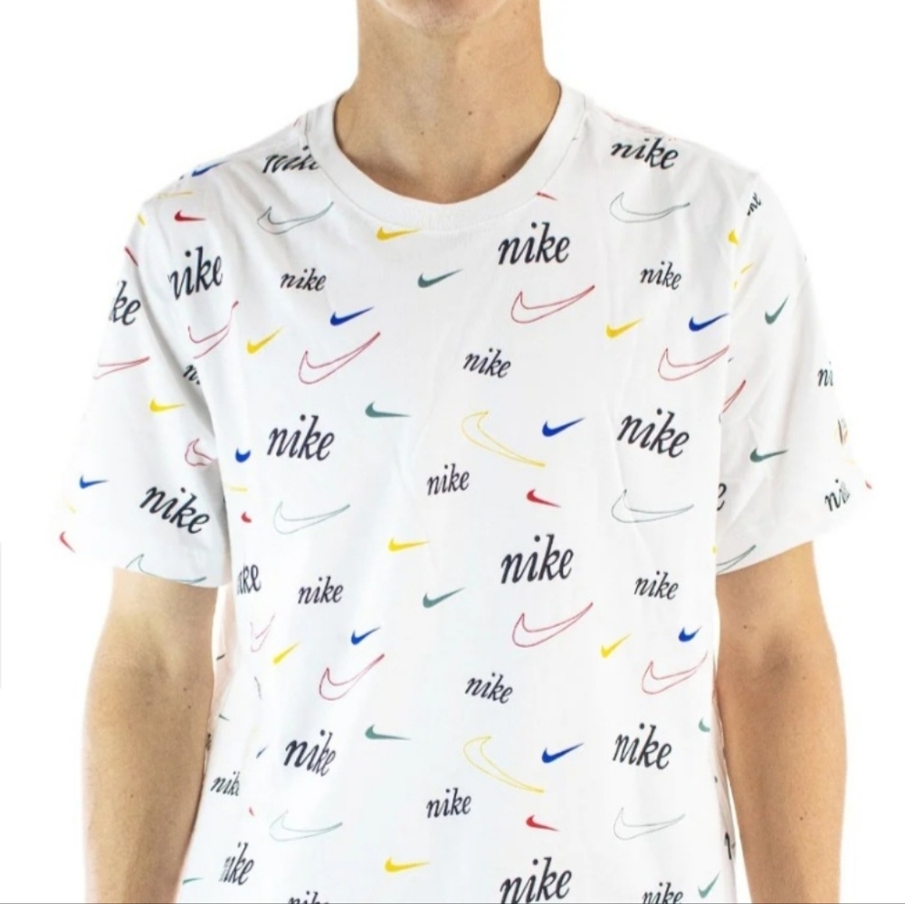 Nike Swoosh 50 All Over Print t-shirt logo & colorful swooshes LARGE